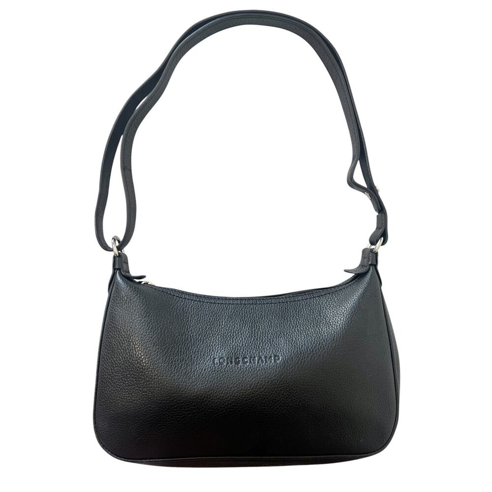 Longchamp Le Foulonne Vintage Black Leather Baguette Convertible Shoulder Bag